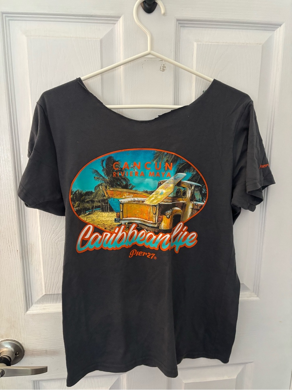 Caribbean Life Cancun Graphic Tee - Black with Turquoise & Orange Print